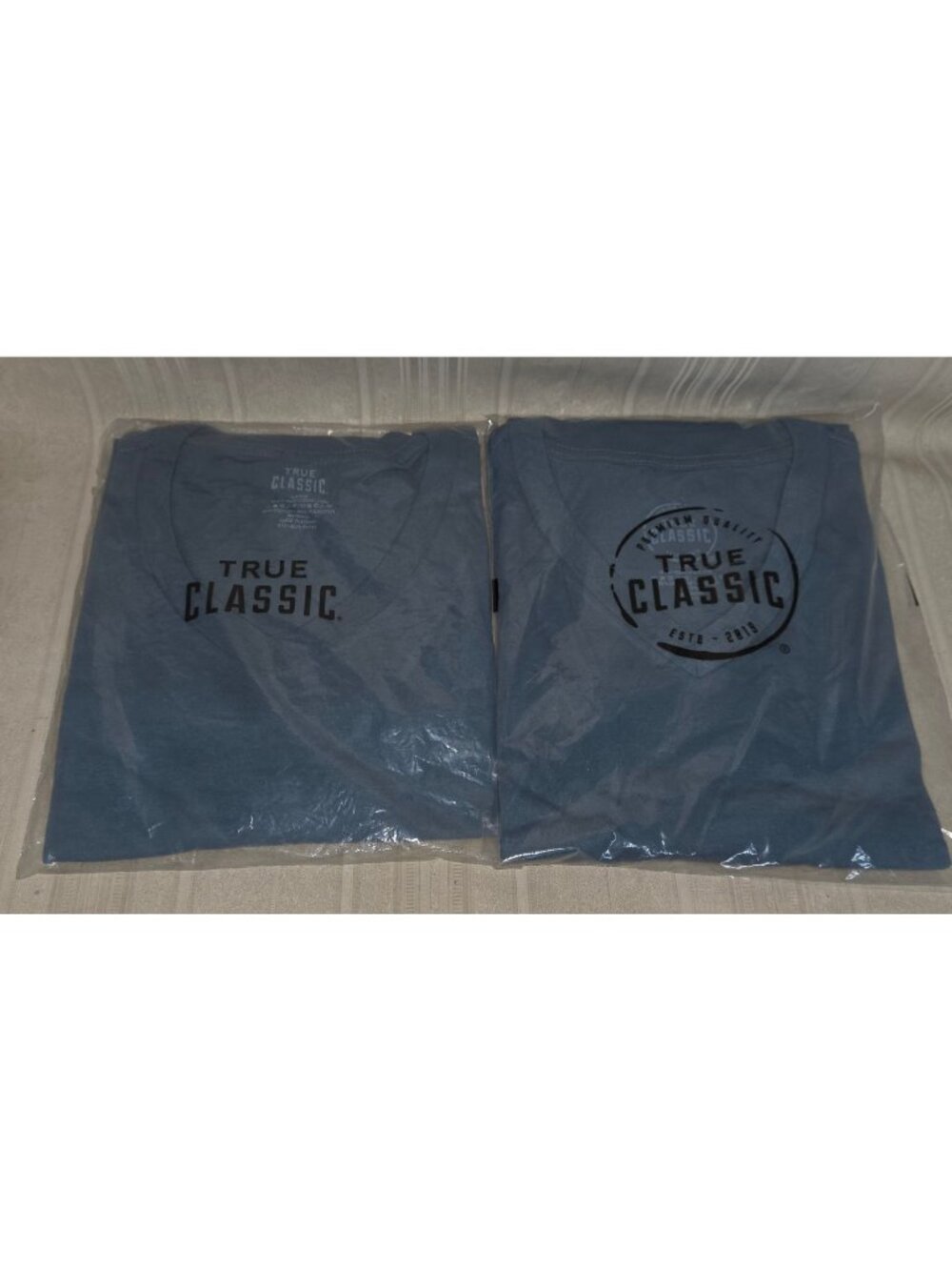 True Classic V Neck Men's T-Shirts BLUE STONE Size Large. New Lot of 2.